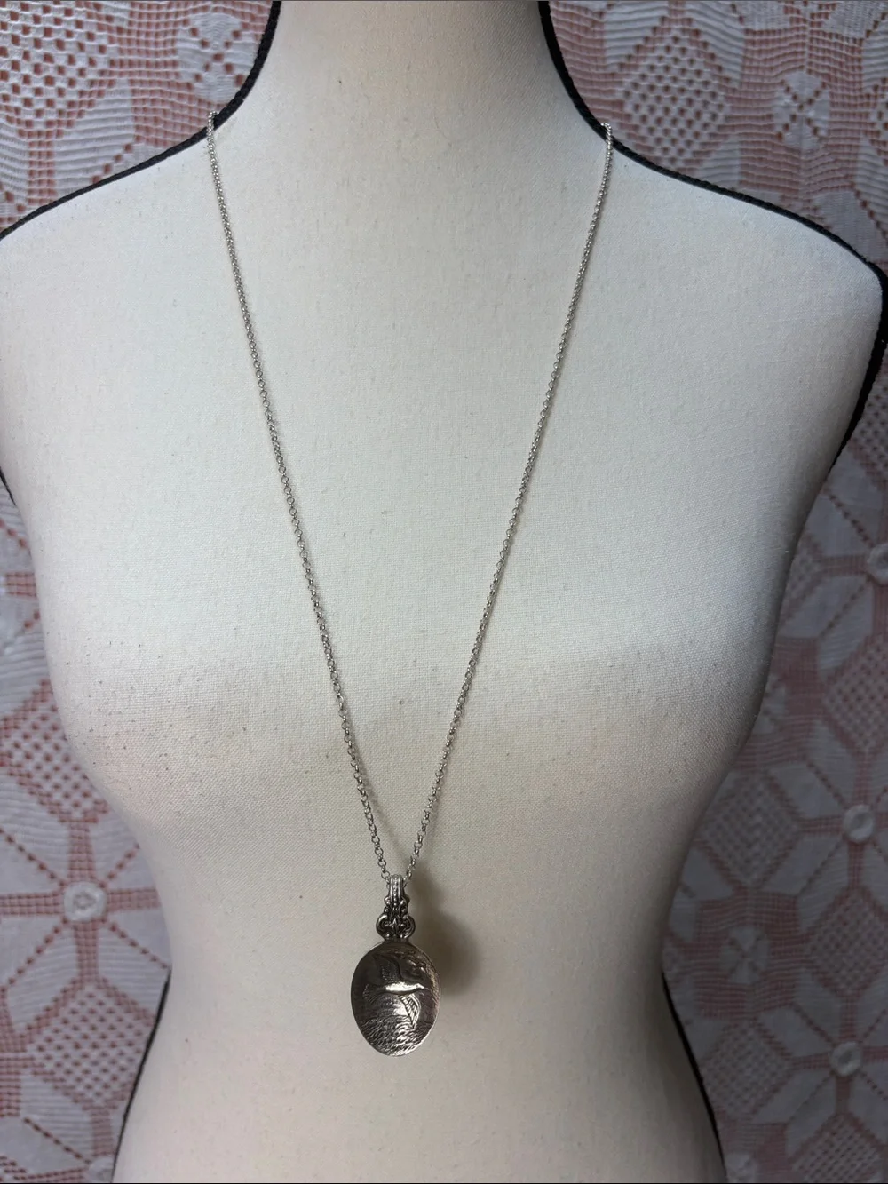Handcrafted Spoon Pendant Necklace Sterling Silver Chain Seagull Motif - Picture 3 of 6